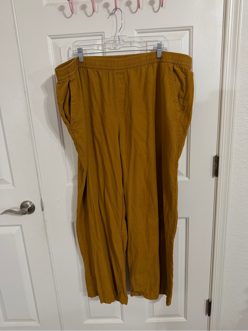 Old Navy XXL Tall Mustard Linen Blend Pull On Wide Leg Pants Pockets